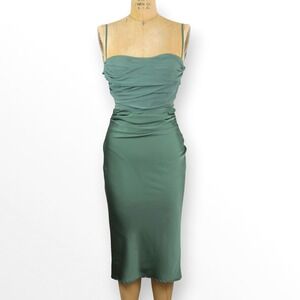 House of CB Corset Midi Dress Sage Green Ruched Drape Bodycon Evening Wear Sz XS